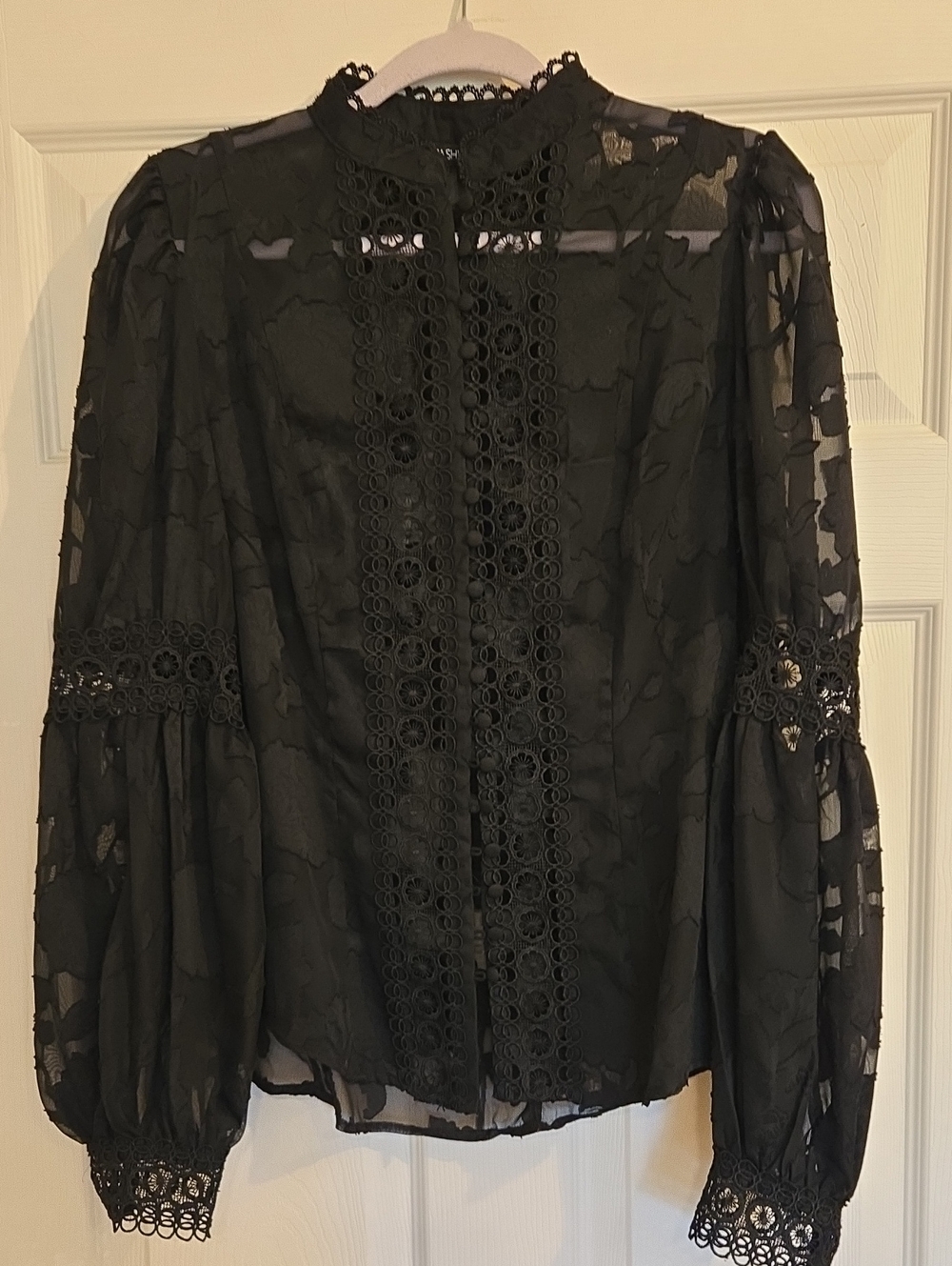 Fashion Nova Black Sheer Lace Crochet-Trim Blouse Xl